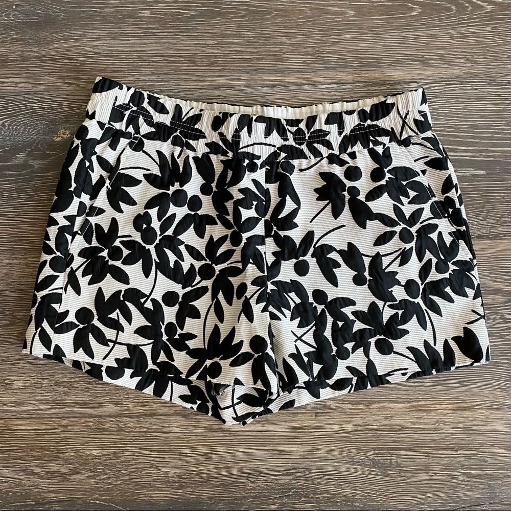 J Crew elastic waist shorts, black and white